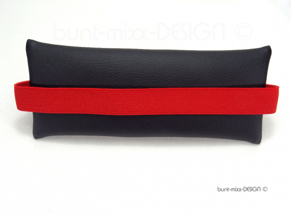 Mäppchen mit Gummiband, Federmäppchen Kunstleder schwarz, A4 A5 Büroordner, Gummiband rot, BuntMixxDesign
